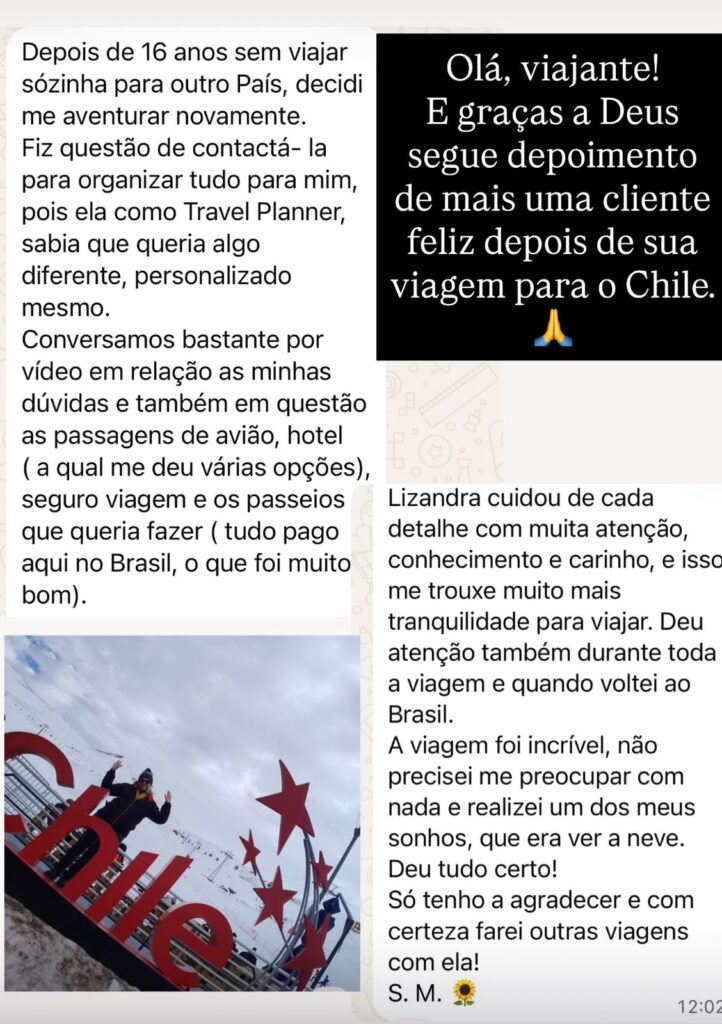 Depoimento - Roteiro de viagem ao Chile